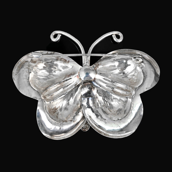 Antique Sterling Silver Butterfly Brooch Victorian Pin