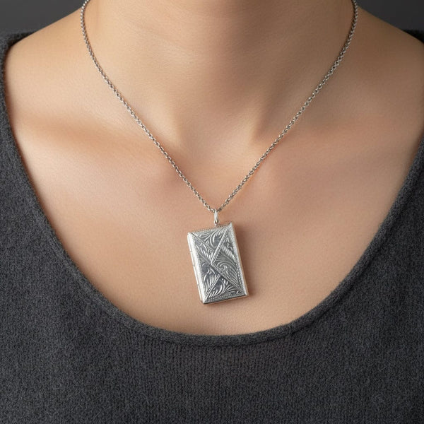 Antique Silver Engraved Double Stamp Holder Pendant