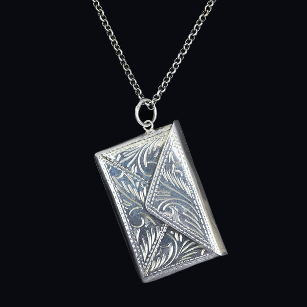 Antique Silver Engraved Double Stamp Holder Pendant