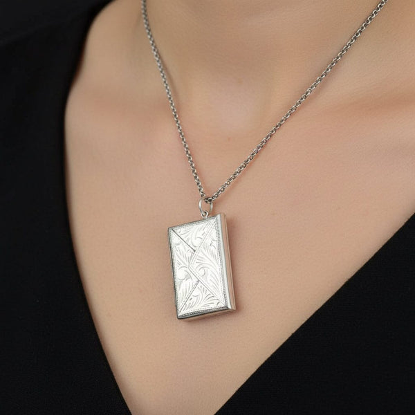 Antique Silver Engraved Double Stamp Holder Pendant