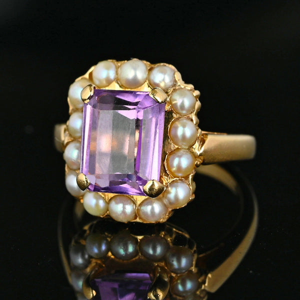 Vintage 14K Gold Pearl Halo Amethyst Ring - Boylerpf