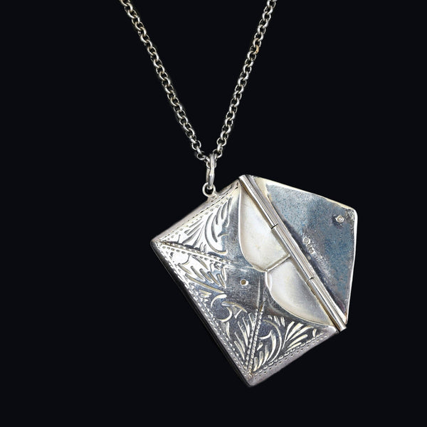 Antique Silver Engraved Double Stamp Holder Pendant