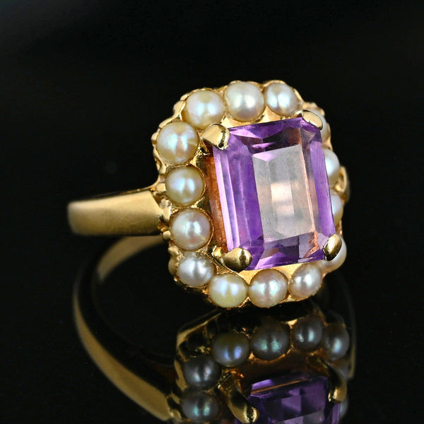 Vintage 14K Gold Pearl Halo Amethyst Ring - Boylerpf