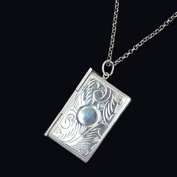 Antique Silver Engraved Double Stamp Holder Pendant