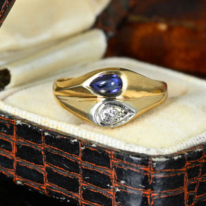 Vintage 14K Gold Diamond Cabochon Sapphire Ring - Boylerpf