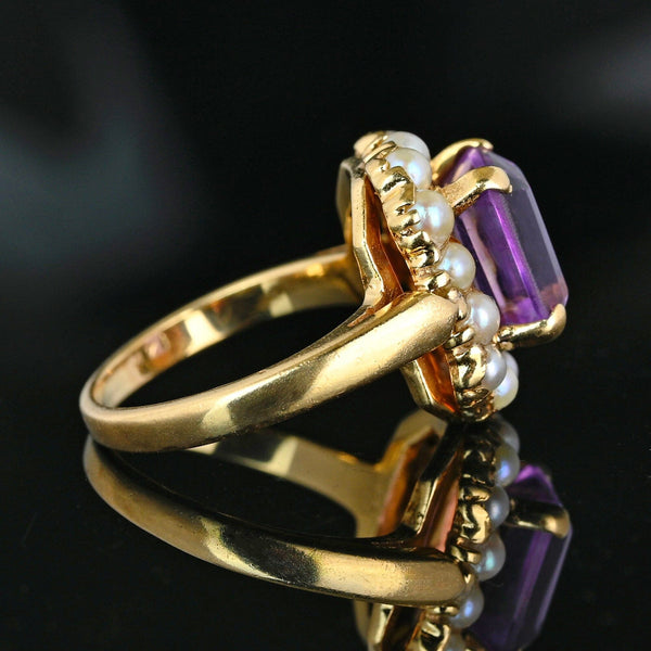 Vintage 14K Gold Pearl Halo Amethyst Ring - Boylerpf