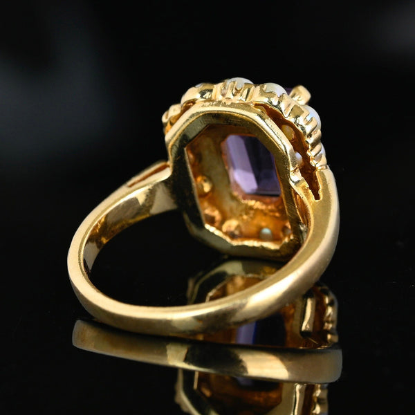 Vintage 14K Gold Pearl Halo Amethyst Ring - Boylerpf