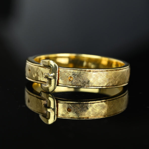 1940s Retro 14K Gold Buckle Wedding Band Ring - Boylerpf