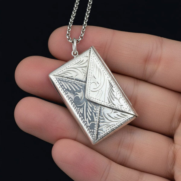 Antique Silver Engraved Double Stamp Holder Pendant