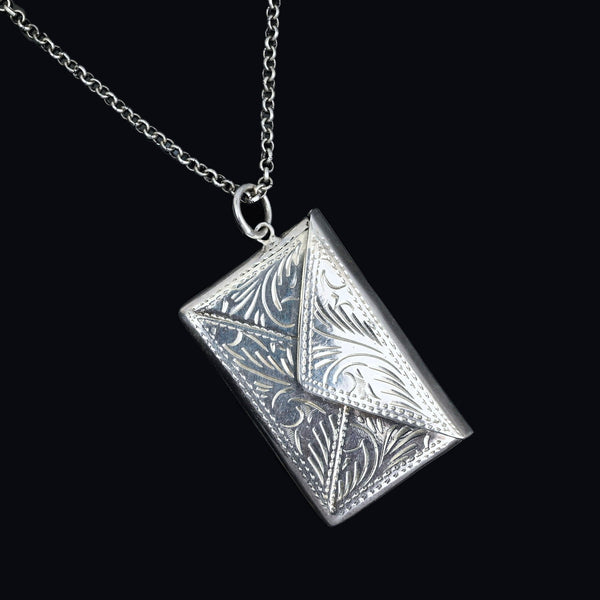 Antique Silver Engraved Double Stamp Holder Pendant