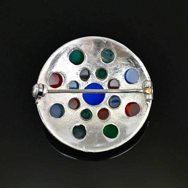 Arts & Crafts Chalcedony & Gemstone Silver Brooch