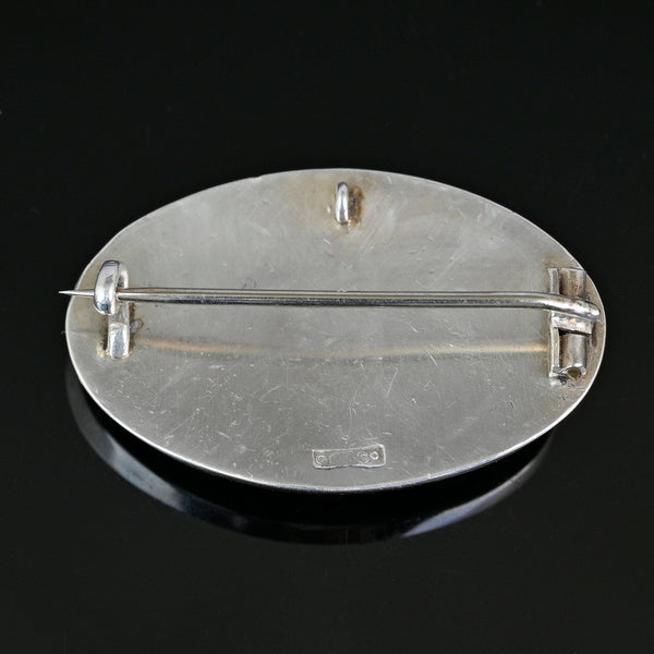 Antique Tiger's Eye Brooch Sterling Silver Unisex Pin