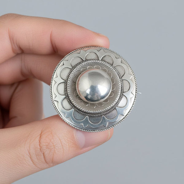 Antique Victorian Sterling Silver Target Locket Brooch