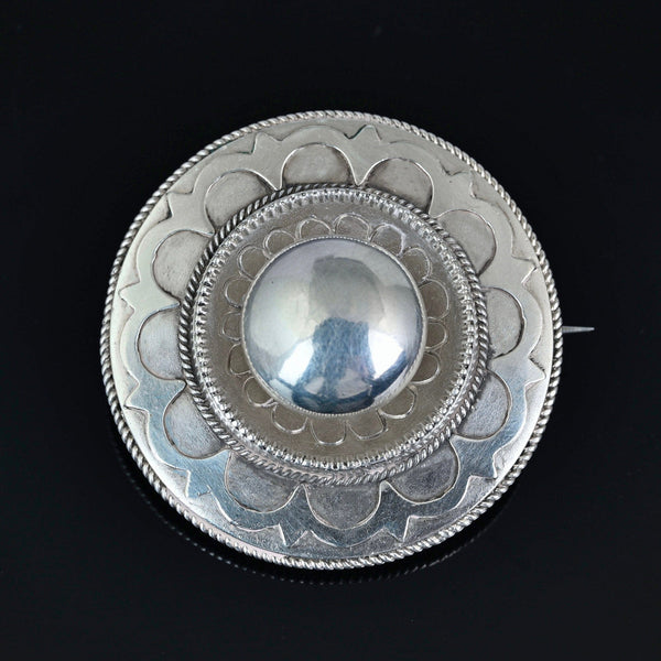 Antique Victorian Sterling Silver Target Locket Brooch