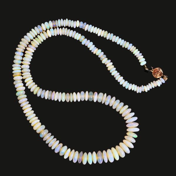 Natural Australian Opal Bead Necklace – 14K Gold Clasp