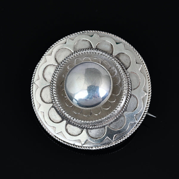 Antique Victorian Sterling Silver Target Locket Brooch