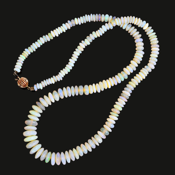 Natural Australian Opal Bead Necklace – 14K Gold Clasp