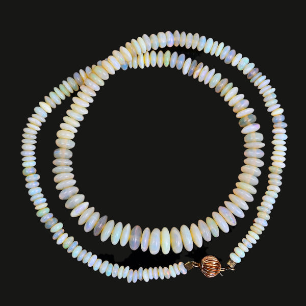Natural Australian Opal Bead Necklace – 14K Gold Clasp