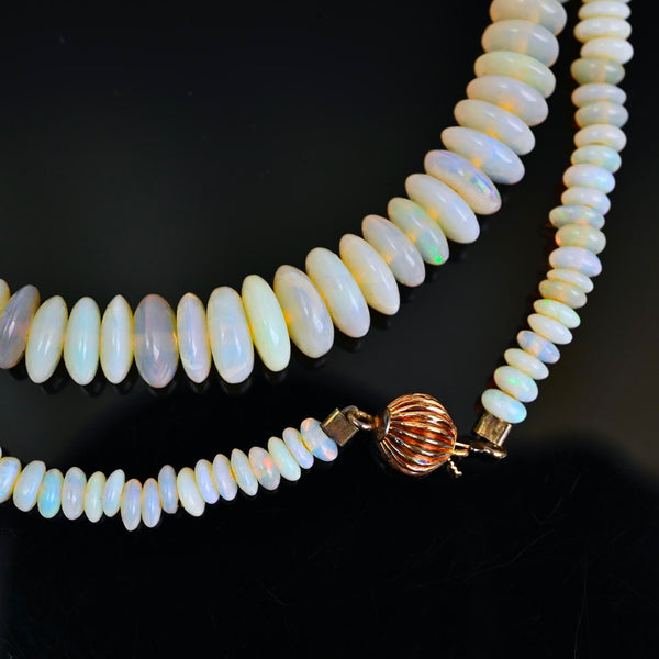 Natural Australian Opal Bead Necklace – 14K Gold Clasp