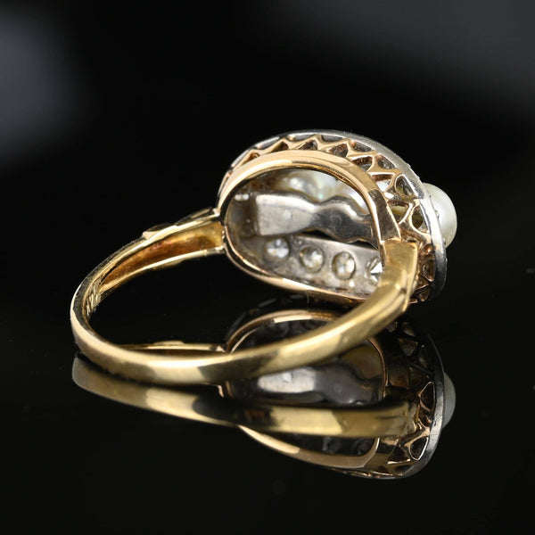 Art Deco Diamond Halo Three Stone Akoya Pearl Ring - Boylerpf