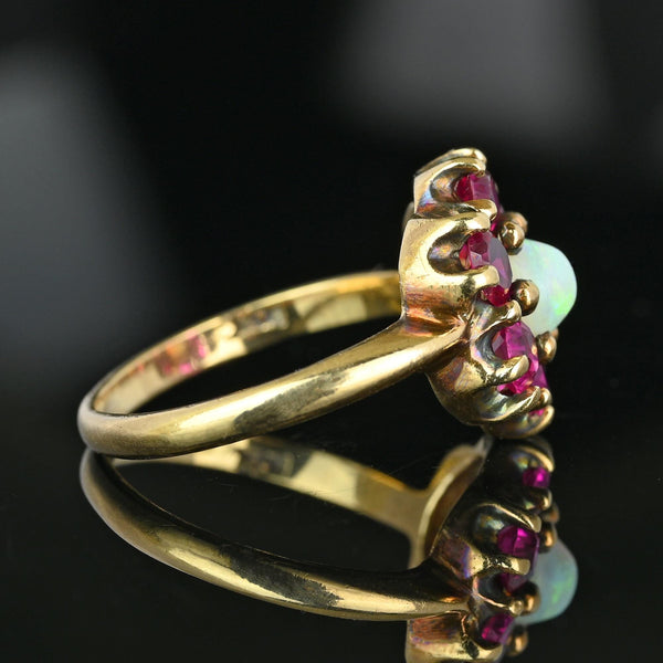 Antique Gold Ruby Halo Cluster Opal Ring - Boylerpf