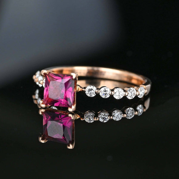 14K Rose Gold Diamond Tourmaline Rubellite Diamond Ring - Boylerpf