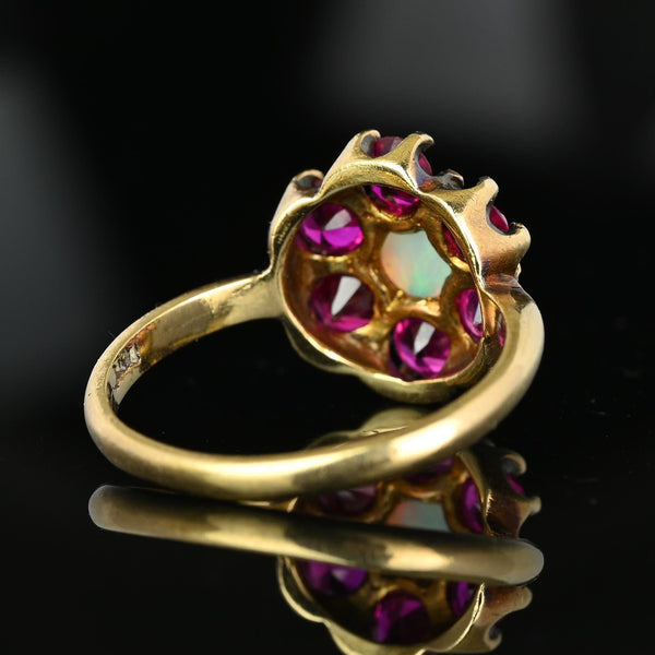 Antique Gold Ruby Halo Cluster Opal Ring - Boylerpf