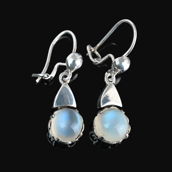 Vintage Silver Dangle Moonstone Cabochon Earrings - Boylerpf