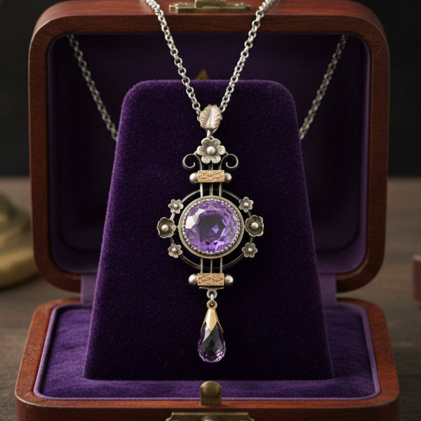 Antique Edwardian Amethyst Pendant Necklace 4.75 Carat - Boylerpf