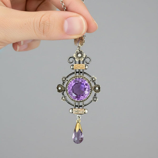 Antique Edwardian Amethyst Pendant Necklace 4.75 Carat - Boylerpf