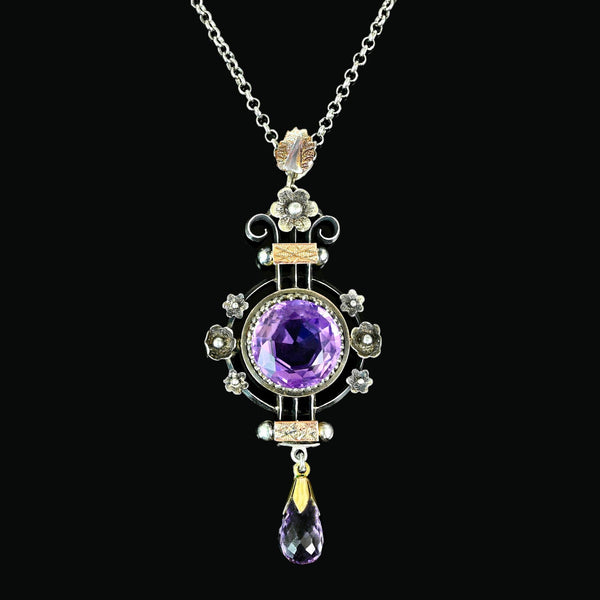 Antique Edwardian Amethyst Pendant Necklace 4.75 Carat - Boylerpf