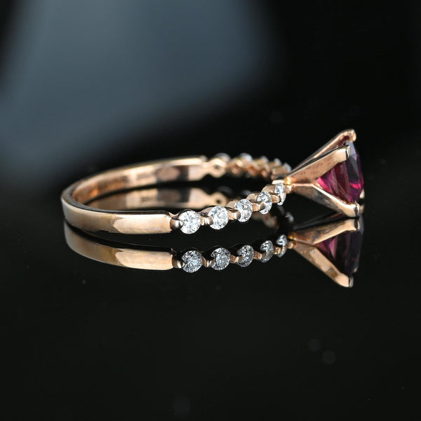 14K Rose Gold Diamond Tourmaline Rubellite Diamond Ring - Boylerpf