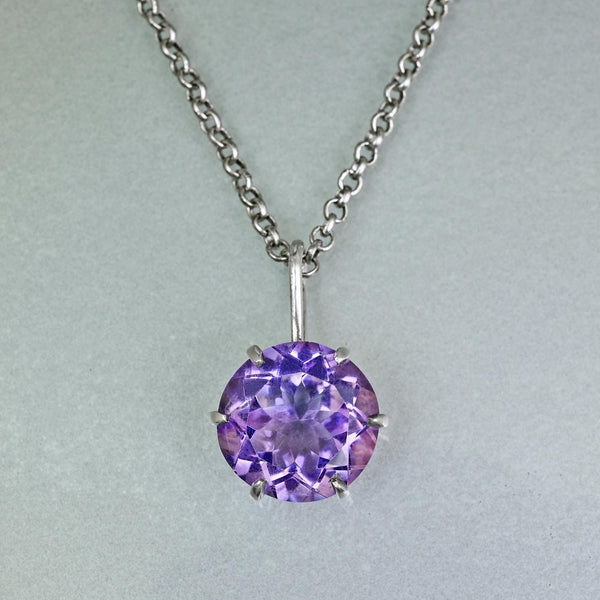 Antique Amethyst Pendant Sterling Silver Necklace