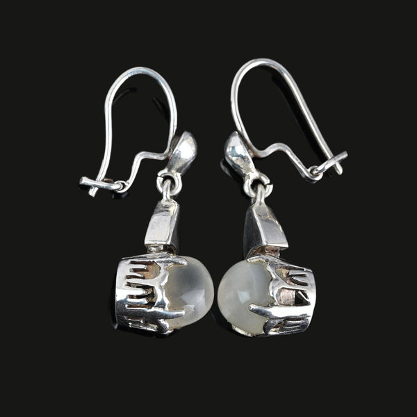 Vintage Silver Dangle Moonstone Cabochon Earrings - Boylerpf
