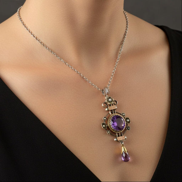 Antique Edwardian Amethyst Pendant Necklace 4.75 Carat - Boylerpf