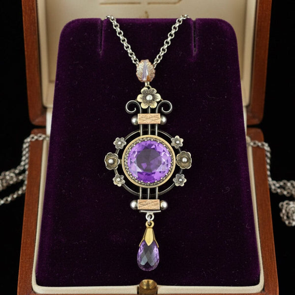 Antique Edwardian Amethyst Pendant Necklace 4.75 Carat - Boylerpf