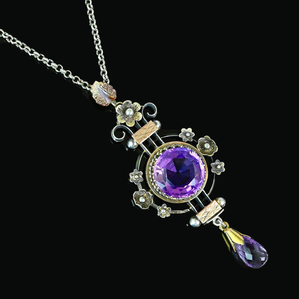 Antique Edwardian Amethyst Pendant Necklace 4.75 Carat - Boylerpf