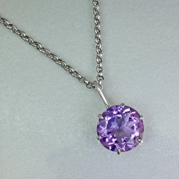 Antique Amethyst Pendant Sterling Silver Necklace