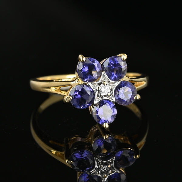 Vintage Gold Tanzanite Cluster Diamond Star Ring - Boylerpf