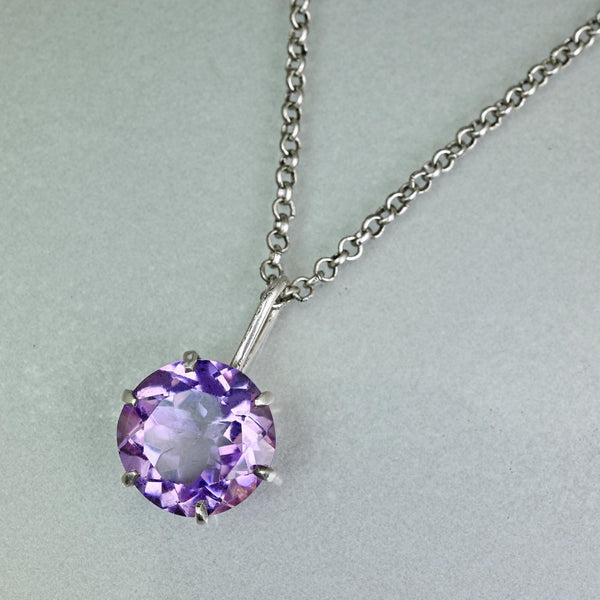 Antique Amethyst Pendant Sterling Silver Necklace