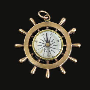 Antique Edwardian Star Ships Wheel Working Compass Pendant - Boylerpf