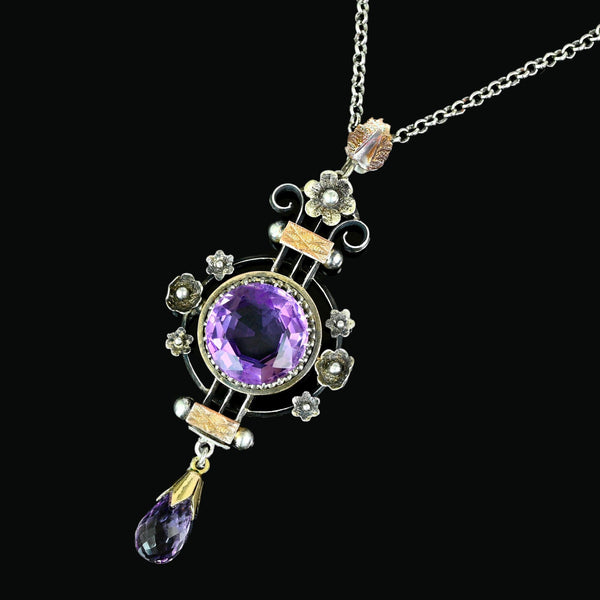 Antique Edwardian Amethyst Pendant Necklace 4.75 Carat - Boylerpf