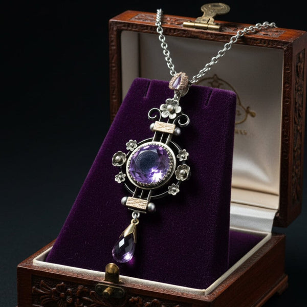 Antique Edwardian Amethyst Pendant Necklace 4.75 Carat - Boylerpf