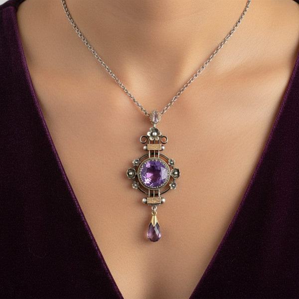 Antique Edwardian Amethyst Pendant Necklace 4.75 Carat - Boylerpf