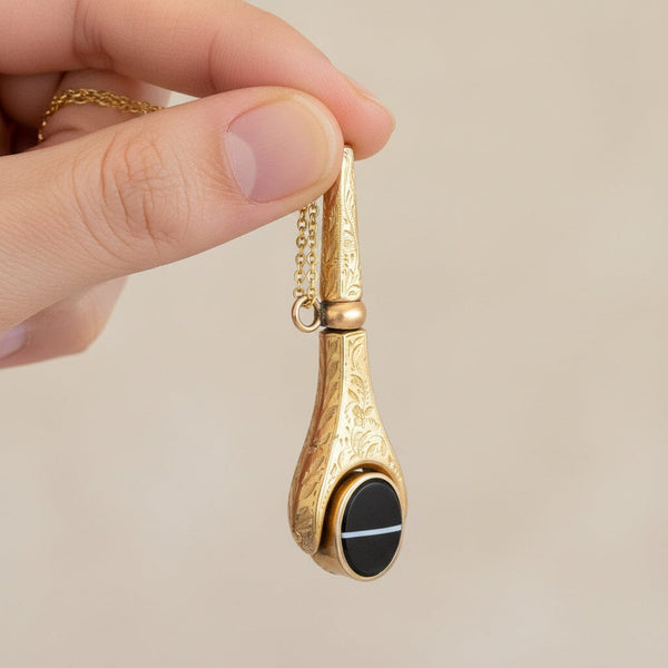 Antique Watch Key Banded Agate Bloodstone Spinner Pendant - Boylerpf