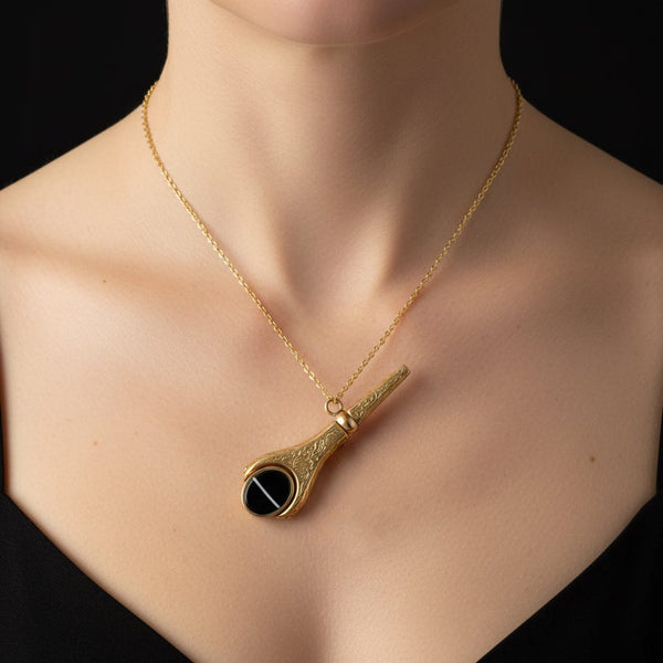 Antique Watch Key Banded Agate Bloodstone Spinner Pendant - Boylerpf