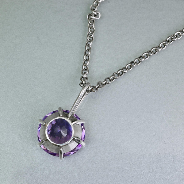 Antique Amethyst Pendant Sterling Silver Necklace