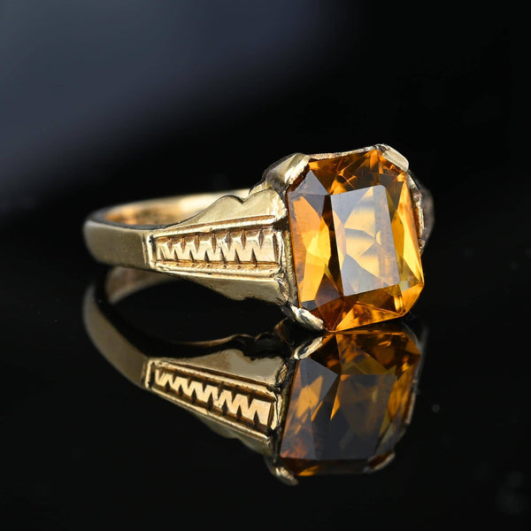 Gold Zig Zag Rectangle Cushion Cut Citrine Signet Ring - Boylerpf