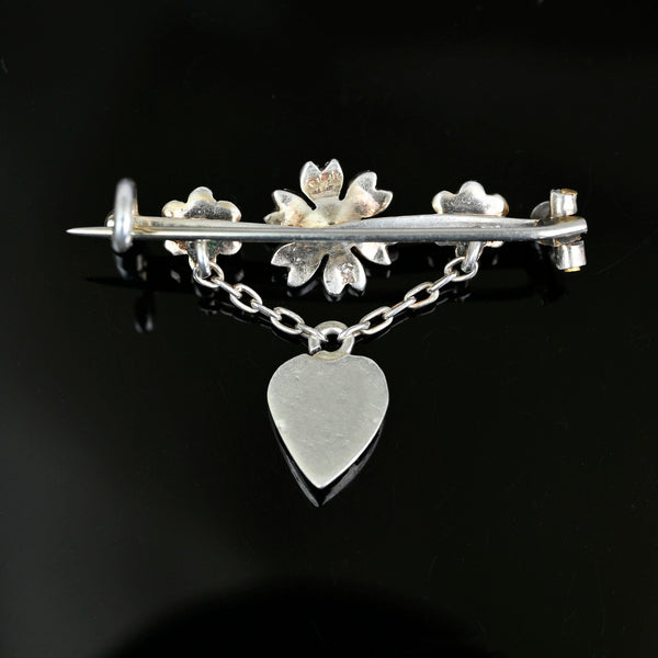 Antique Turquoise Brooch 1800s Heart Dangle 930 Silver