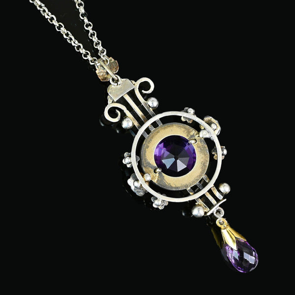 Antique Edwardian Amethyst Pendant Necklace 4.75 Carat - Boylerpf